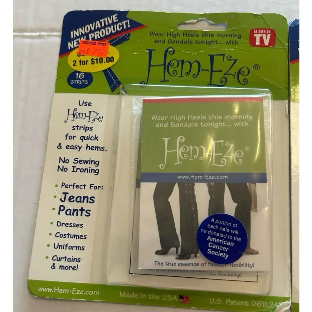 Hem-Eze Set of 2 No Sew Quick Hem Strips for Quick and Easy Hem NOS NEW made USA
